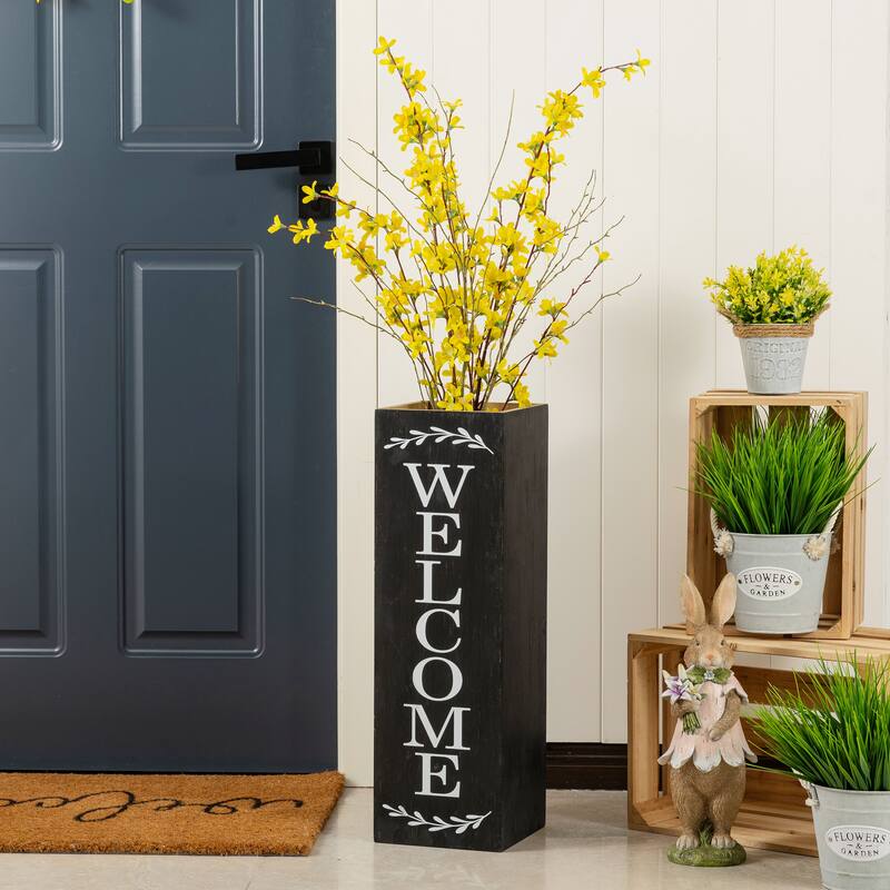 Glitzhome 24"H Double Sided Solid Wood Black White Boxed "WELCOME PORCH" Porch Sign - Single-Black