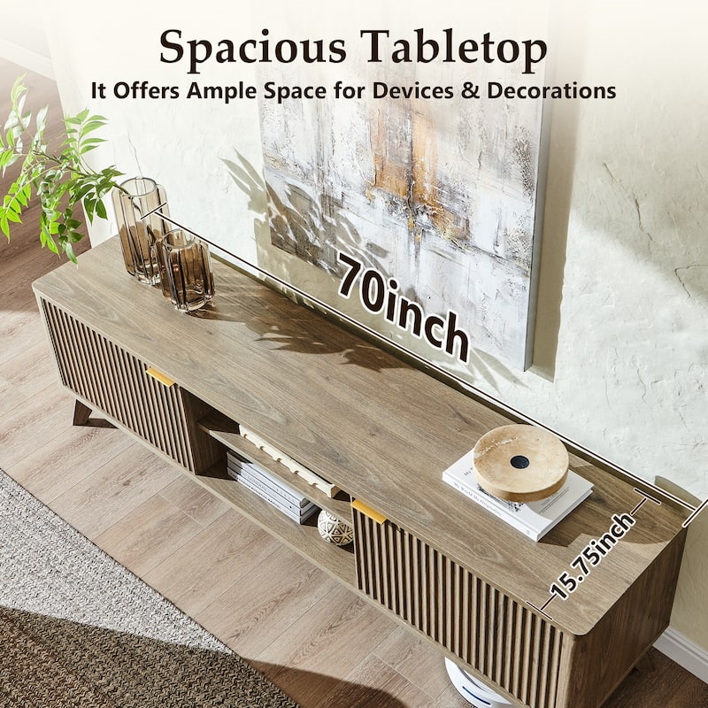 70" Modern Fluted TV Stand for Living Room, Wood Entertainment Center