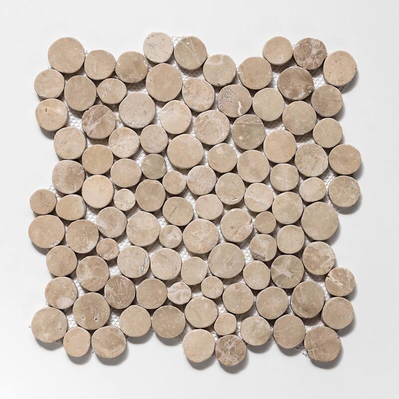 Cruz Bay Studio XD3R Penny Rounds - 11" x 11" Pebble and Rock Floor - Tan