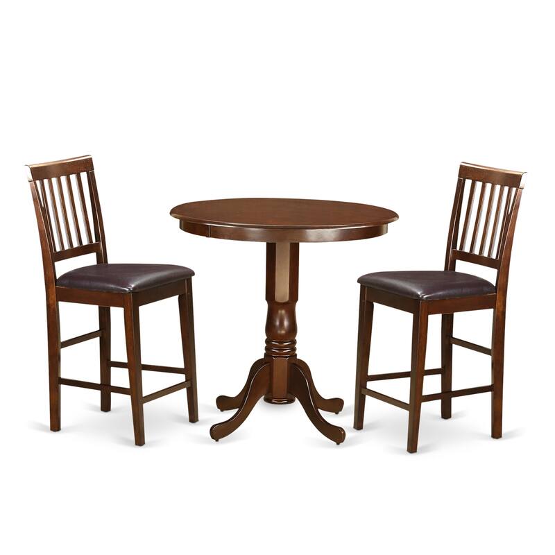 East West Furniture 3 Piece Counter Set- a Round Dining Table and 2 Kitchen Chairs, Mahogany (Seat Options)