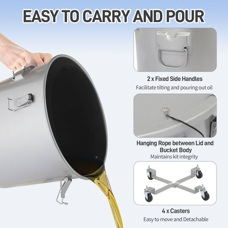 10 Gallon Fryer Oil Disposal Carbon Steel Fryer Grease Bucket With Caster Base - N/A