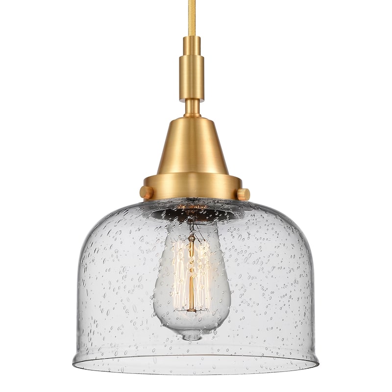 Innovations Lighting 447-1P-G74 Bell 8" Wide Mini Pendant with Clear, - Satin Gold