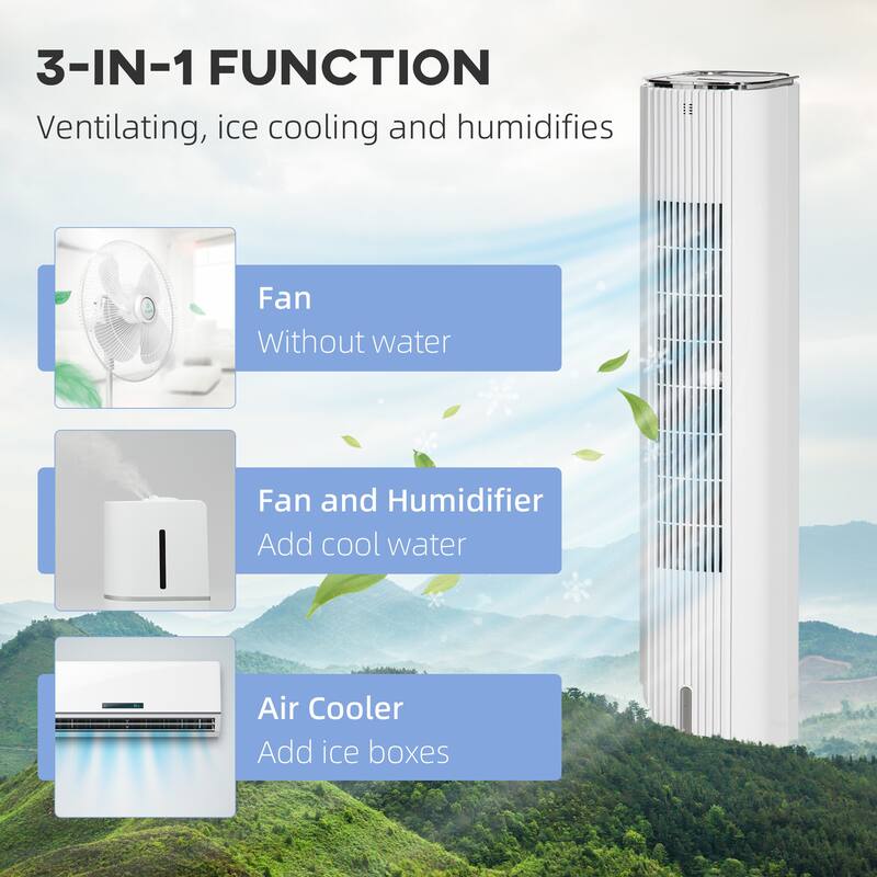 HOMCOM Evaporative Air Cooler with Timer, Oscillating Ice Cooling Tower Fan with 3 Modes, 3 Speeds, Remote Control, White
