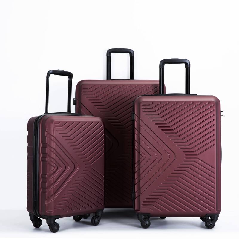 High Quality 3 Piece Hard-Shell Luggage Sets, ABS Lightweight Suitcase with Telescoping Handles and Spinner Wheels & TSA Lock - Red
