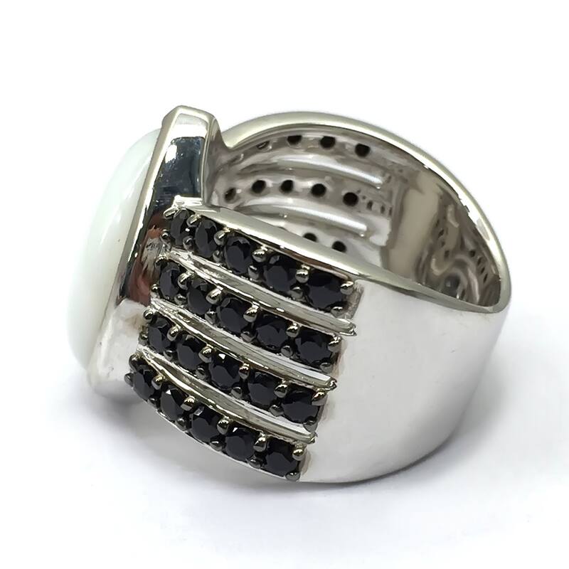 925 Sterling Silver Black Spinel And White Opal Classic Ring