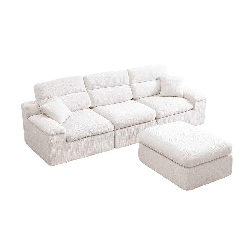 111" L-Shaped Slub Chenille Sofa with High Backrest, No Assembly Required