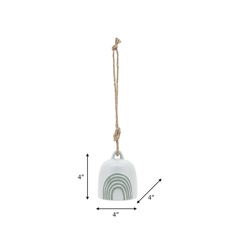 Sagebrook Home Hanging Bell Decorative Wind Chime White and Beige Circle Design Outdoor or Indoor