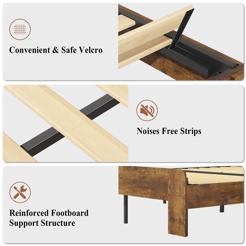 Metal Bed Frame with Headboard and Footboard, LED Lights, Charging Station, Under Bed Storage, No Box Spring