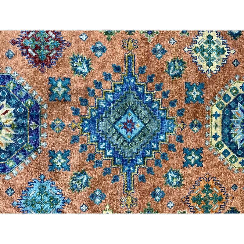 Handknotted Wool RUST / S.BLUE Traditional Classic Kazak Collection Rug