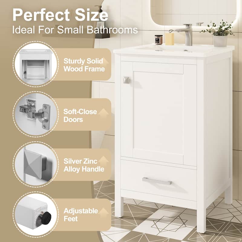 GDFStudio - Aurora Wood & Ceramic Bathroom Vanity Set with Sink and Divided Drawers