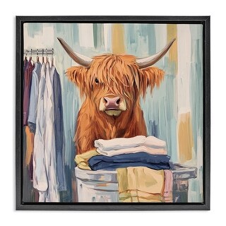 Stupell Folding Fun Laundry Cow Framed Floater Canvas Wall Art Design ...