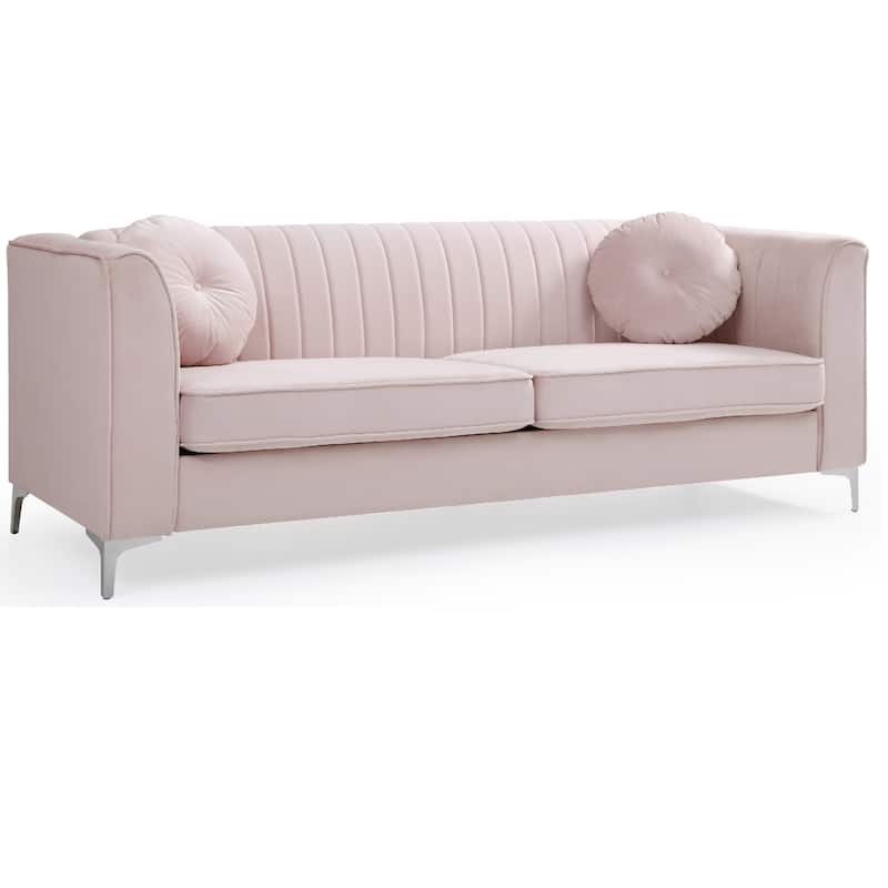 Channel Tufted Velvet 2-Seater Sofa with Throw Pillows - 87" - Pink
