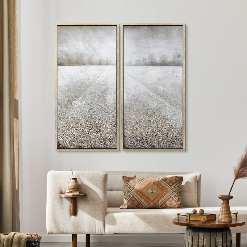 Pebble Road Textured Metallic Hand Painted Canvas Wall Art Set of 2