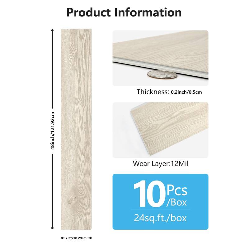 Art3d 10pcs 48"x7.2" Click-lock Wood Grain Flooring Cover 24 Sq.Ft.