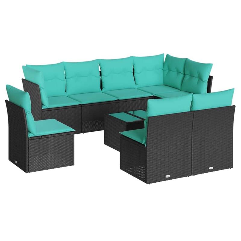 vidaXL Patio Sofa Set with Cushions Outdoor Furniture 9 Piece Poly Rattan - 21.7 x 24.4 x 27.2