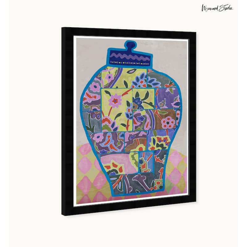 Wynwood Studio Potted Collage Framed Trendy Maximalist Decor 1 Piece Canvas Wall Art