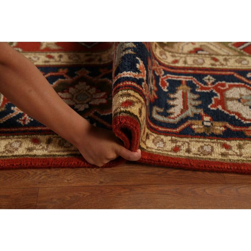 Floral Heriz Serapi Indian Large Area Rug Hand-Knotted Wool Carpet - 8'11"x 17'11"