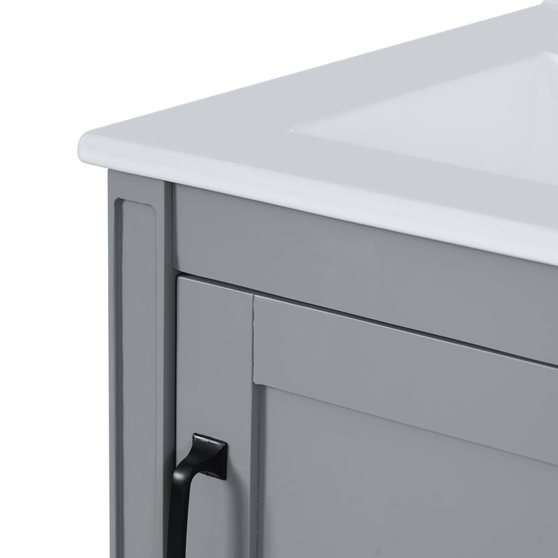 Modern Freestanding Bathroom Vanity Cabinet with Ceramic Sink, Adjustable U-Shaped Shelf, Door Storage Rack and Soft Close Door