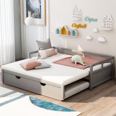 Roomfitters Extending Daybed with Trundle, Versatile Wooden Daybed with Trundle
