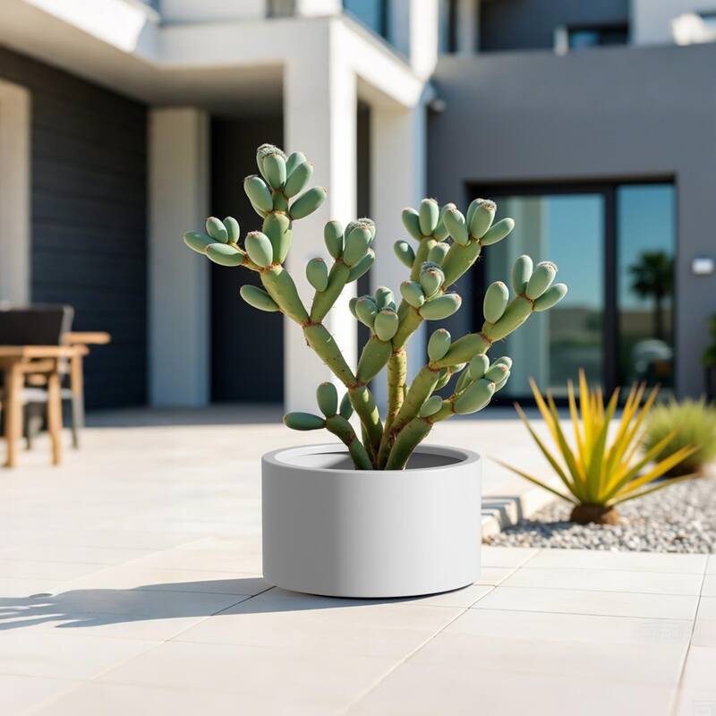 Durable Raised Outdoor Planter Pot, with Drainage Hole and Rubber Plug - White