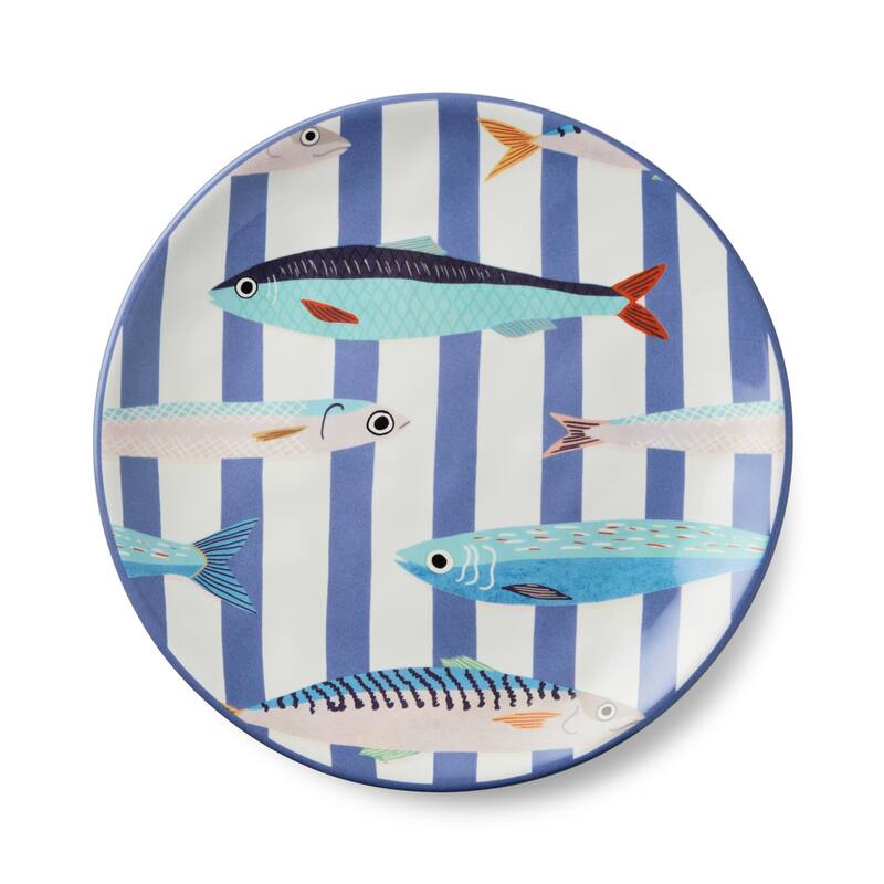 Certified International Something Fishy 9" Salad/Dessert Plates, Set of 4 - 8.50"L x 8.50"W x 0.88"H