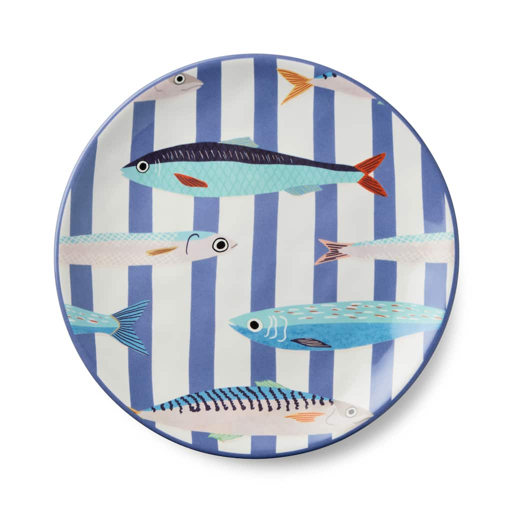 Certified International Something Fishy 9" Salad/Dessert Plates, Set of 4 - 8.50"L x 8.50"W x 0.88"H