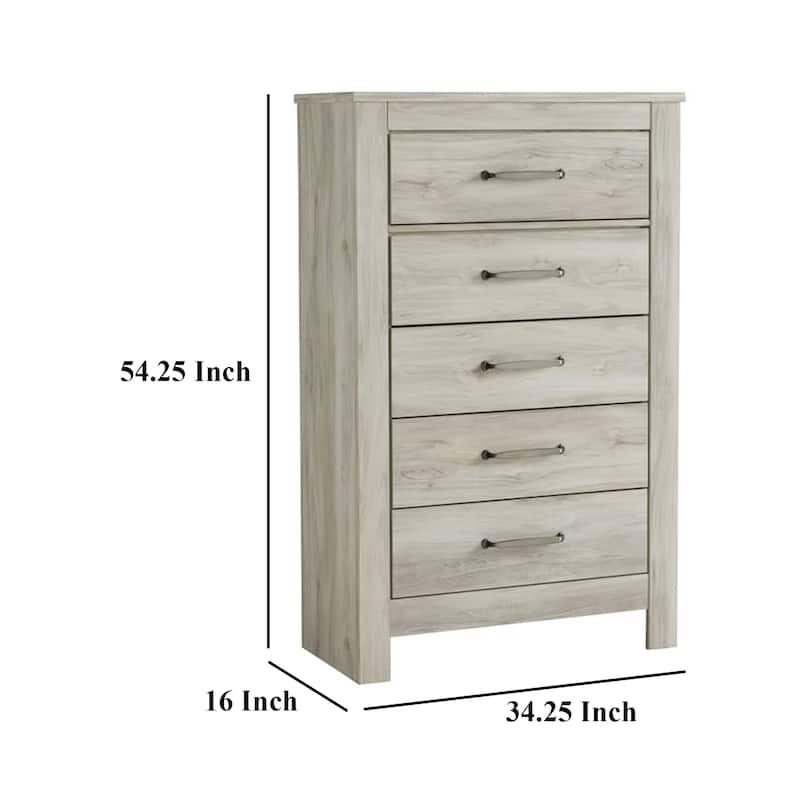 Simon Tall Dresser Chest, 5 Drawers, Rustic Gray Laminate Whitewash