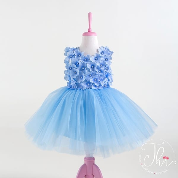 slide 2 of 8, 3D Flowers and Crystal Stone Decorated Special Occasion Dress for Toddler 2T - Blue