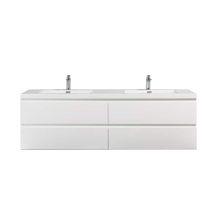 Alma-Pre 84 Inch Wall Mount Vanity with White Double Sink