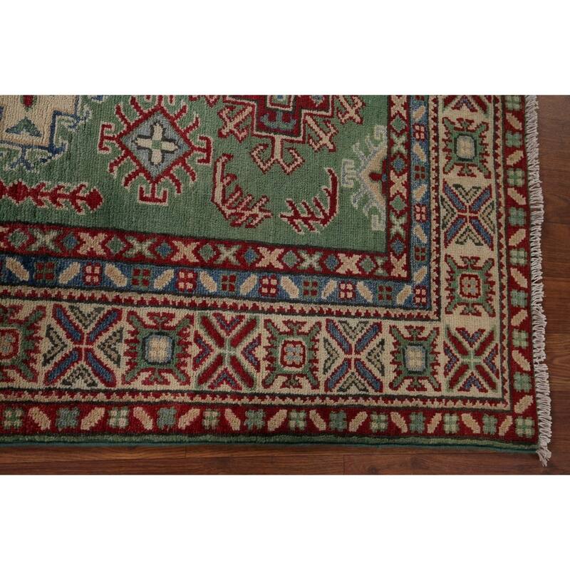 Green Kazak Accent Rug Hand-Knotted Wool Carpet - 3'5" x 4'9"