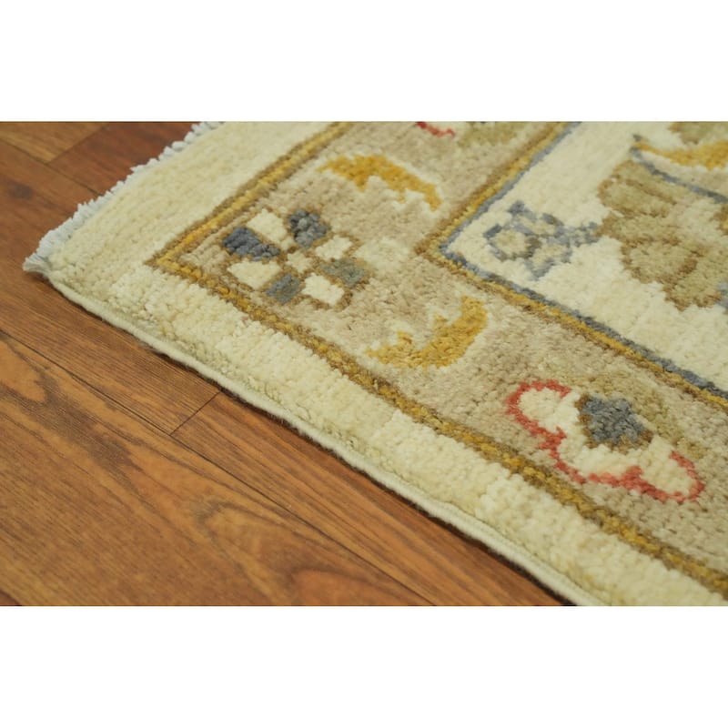 Handmade Floral Oushak Vegetable Dye Large Rug, Floral Geometric Carpet - 13' 8'' X 10' 1''