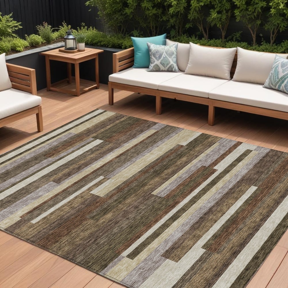 HomeRoots Striped Transitional Rectangle Outdoor Rug