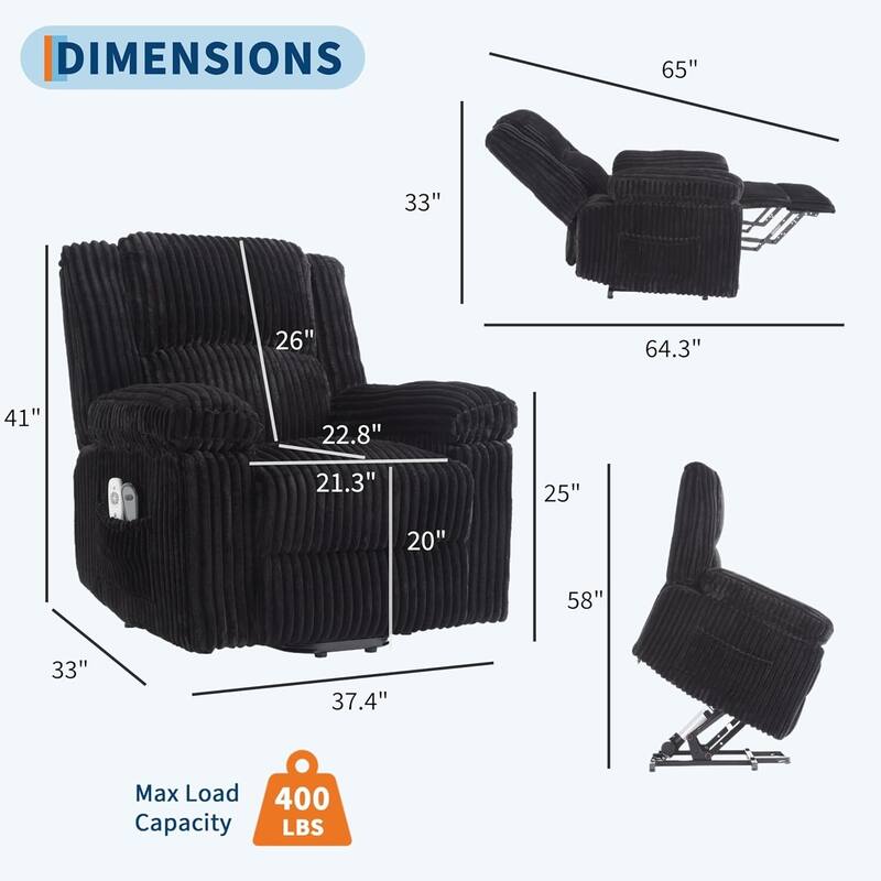 Electric Power Lift Recliner Sofa Chair, Heat and Massage for Living Room, Bedroom