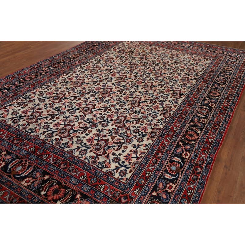 Vegetable Dye Floral Mashad Antique Persian Wool Carpet - 6'7" x 10'2"