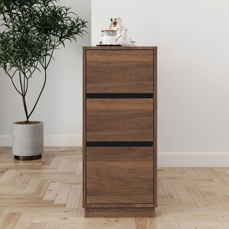 Anmytek Modern Space-Saving Kitchen Sideboard Countertop Storage Cabinet with 2 Glass Sliding Doors 3 Drawers and Display Shelf