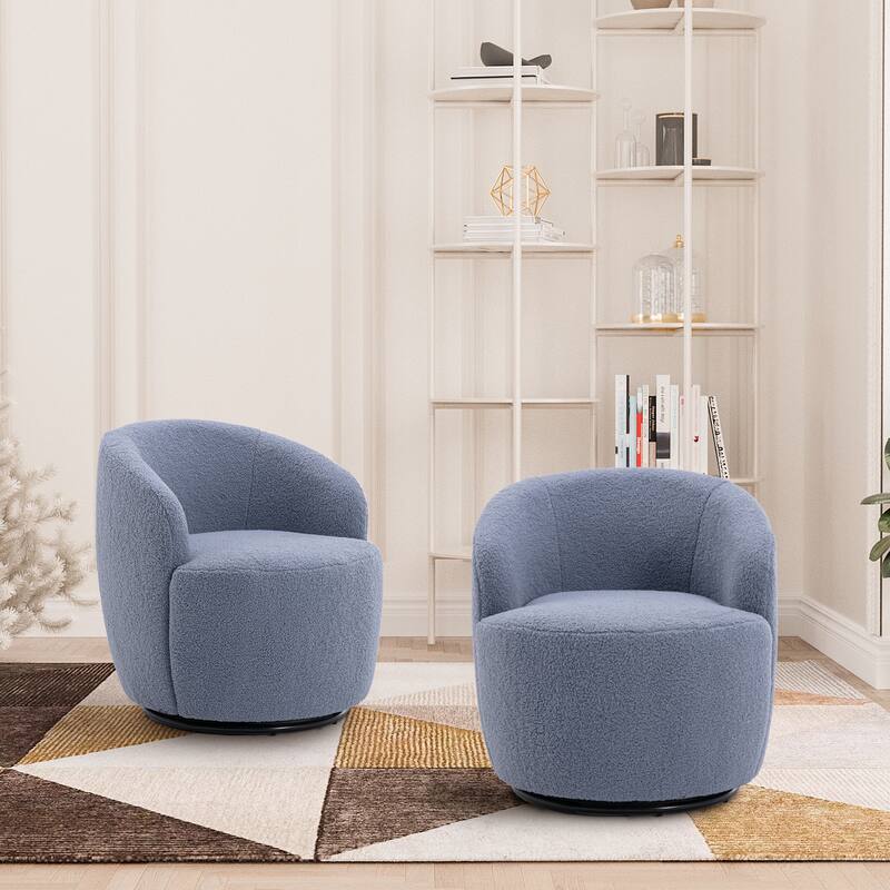 Ouyessir Modern Teddy Upholstered Swivel Barrel Chair(Set of 2) - Light-Grey