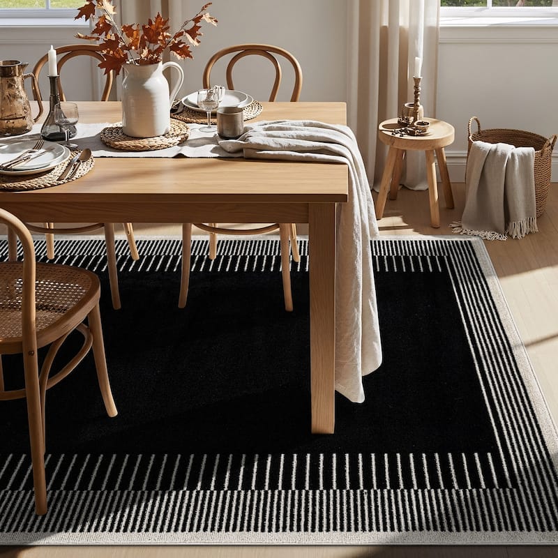 World Rug Gallery Modern Abstract Bordered Area Rug for Living Room, Bedroom, or Entryway - Low Pile Indoor Rug