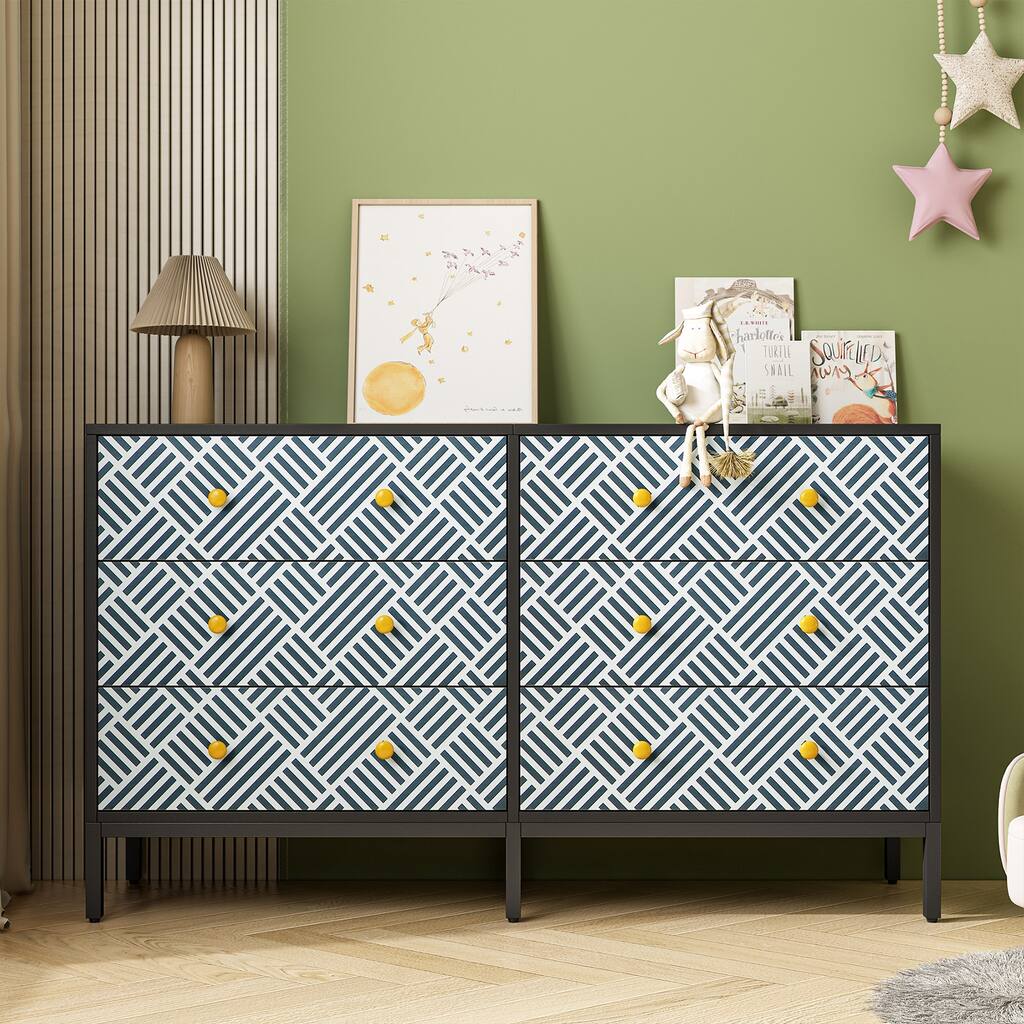 Dresser for Bedroom with 6 Drawers, Double Wide Chest of Drawers
