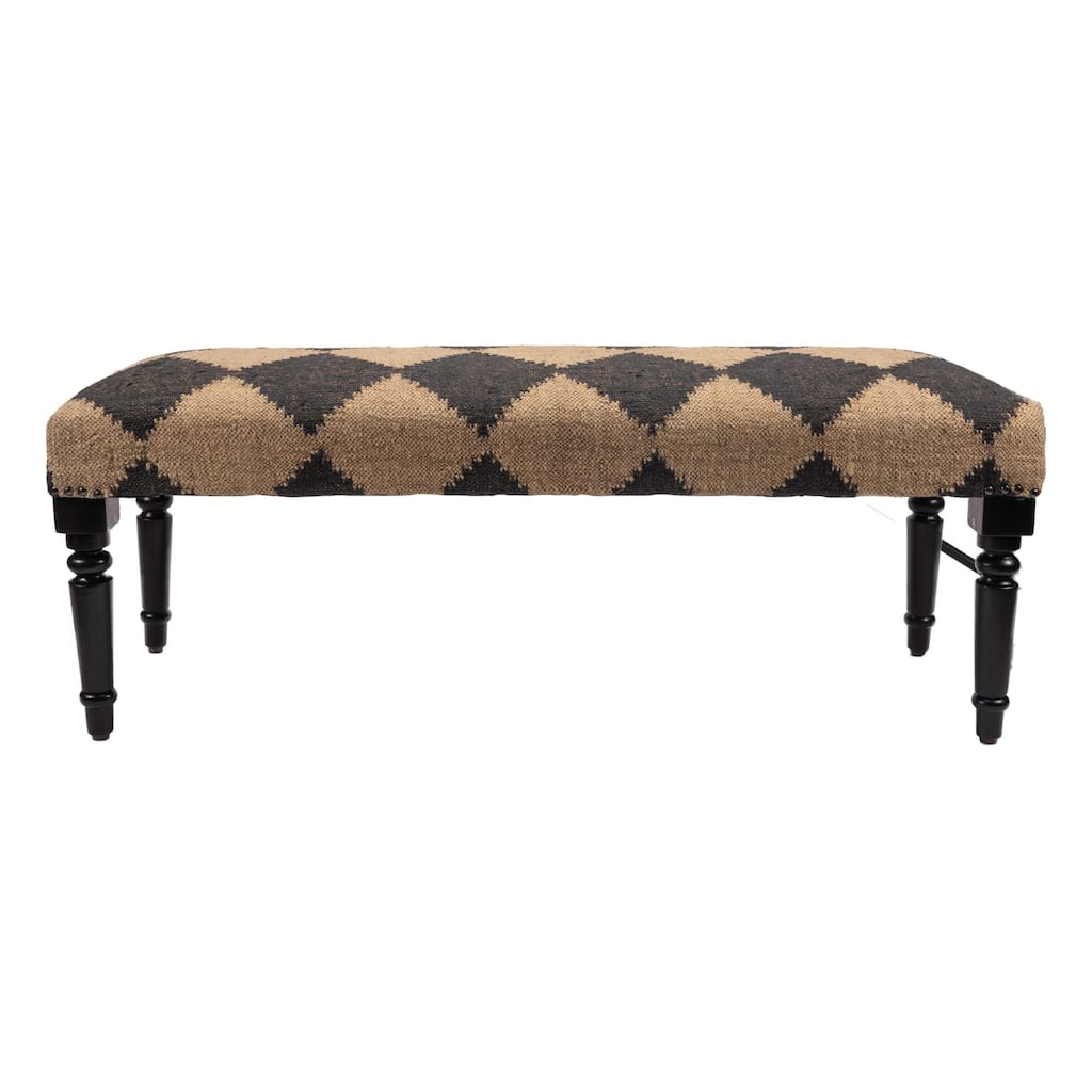 47" Tan and Black Diamond Pattern Rectangular Bench