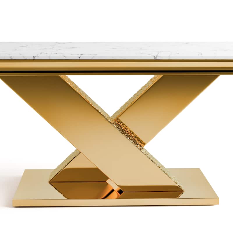 Furniture of America Thaddeus Modern X-Shaped 79-inch Dining Table with Stone Top