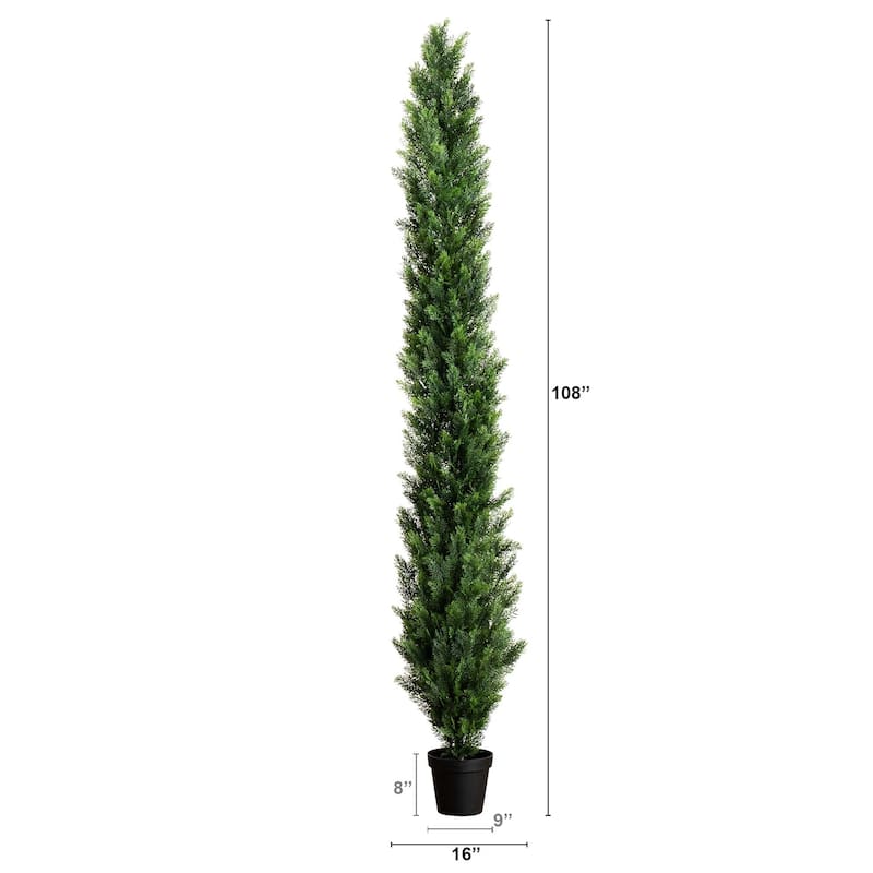 9' UV Resistant Artificial Cedar Pine Tree (Indoor/Outdoor) - Green