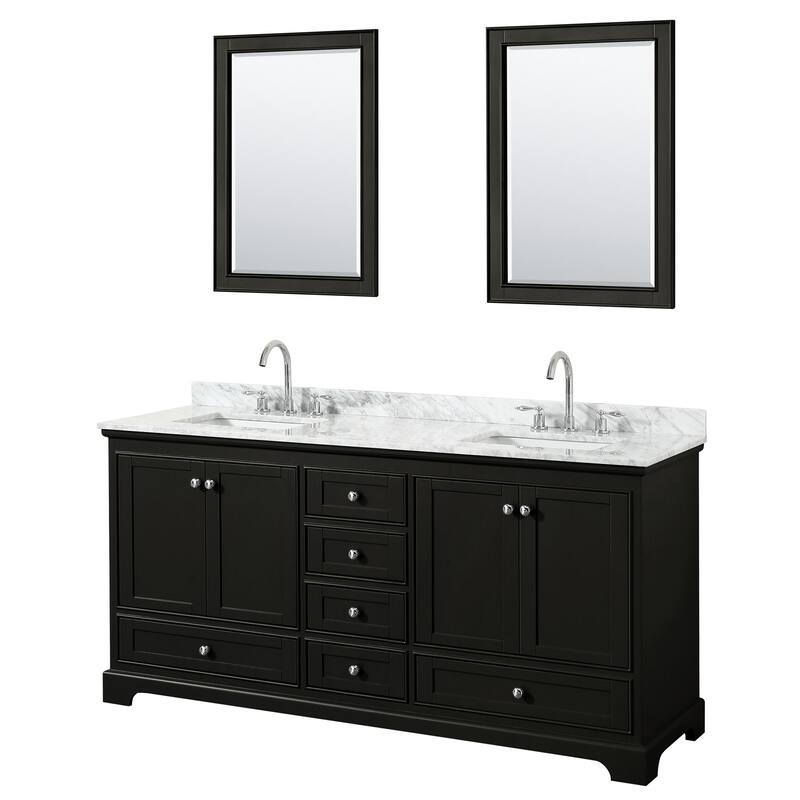 Wyndham Collection Deborah 72" Free Standing Double Vanity Set with - Dark Espresso / White Carrara Marble Top /