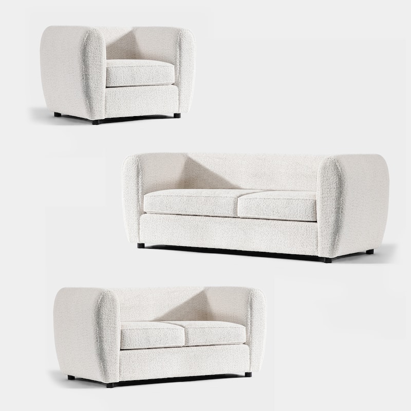 Furniture of America Vanessa Modern Curved Arms Boucle Sofa Set with Seat Cushion and Wooden Legs, 2-Piece or 3-Piece Options