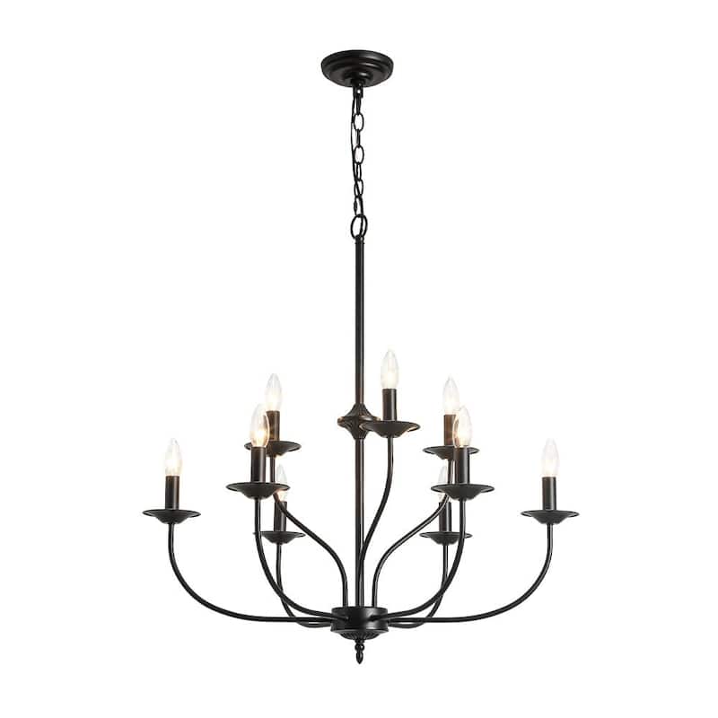 Retro 9-Light Dimmable Candle-style Metal chandelier - 30.5in