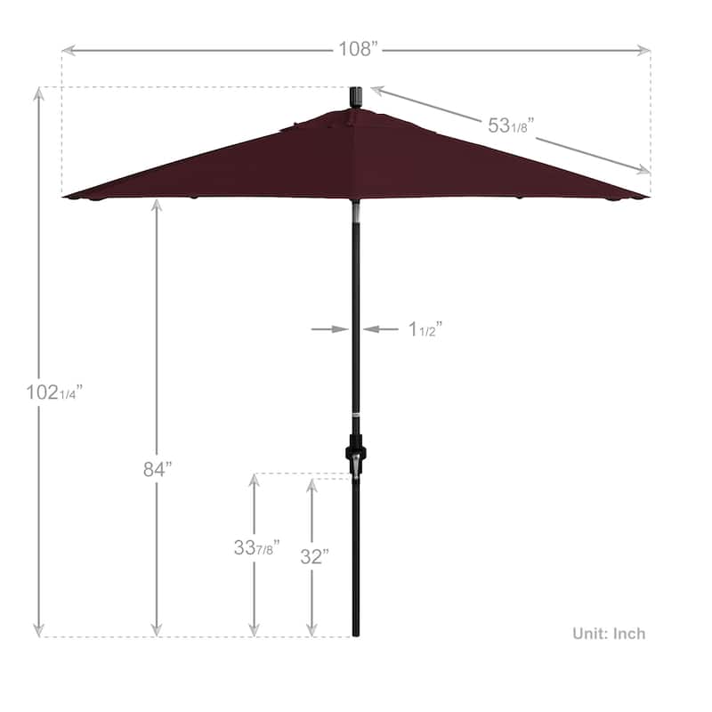 California Umbrella 9' Rd Patio Umbrella Black Aluminum Frame Fiberglass Ribs Crank Lift Collar Tilt, Pacifica Pacific Blue