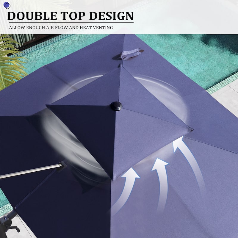 Pellebant 9 x 11 ft Outdoor Patio Cantilever-Offset Umbrella with Weight Base Double Top