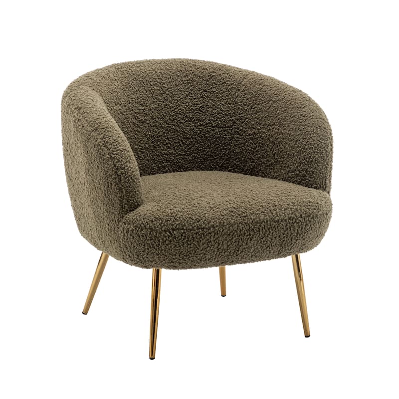 Porthos Home Yui Teddy Fabric Barrel Accent Chair with Golden Chrome Legs - Moss Green