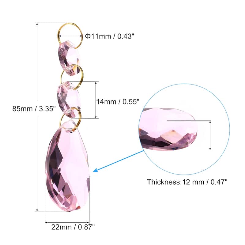 5Pcs 38mm Clear Crystal Teardrop w 14mm Octagonal Bead for Chandeliers - Pink