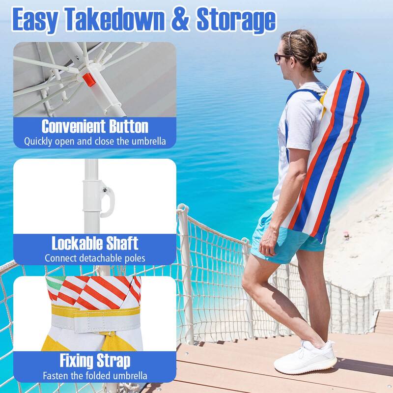 Costway 6.5 FT Beach Umbrella Folding Outdoor Parasol with Push Button