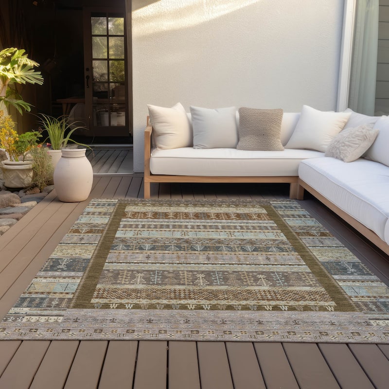 Machine Washable Indoor/Outdoor Global Kilim Chantille Rug - Brown - 3' x 5'
